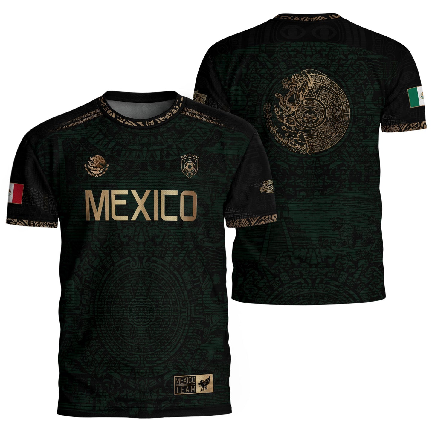 Mexico Heritage Dark Green Gold Vintage Athletic Aztec Calendar Soccer Jersey
