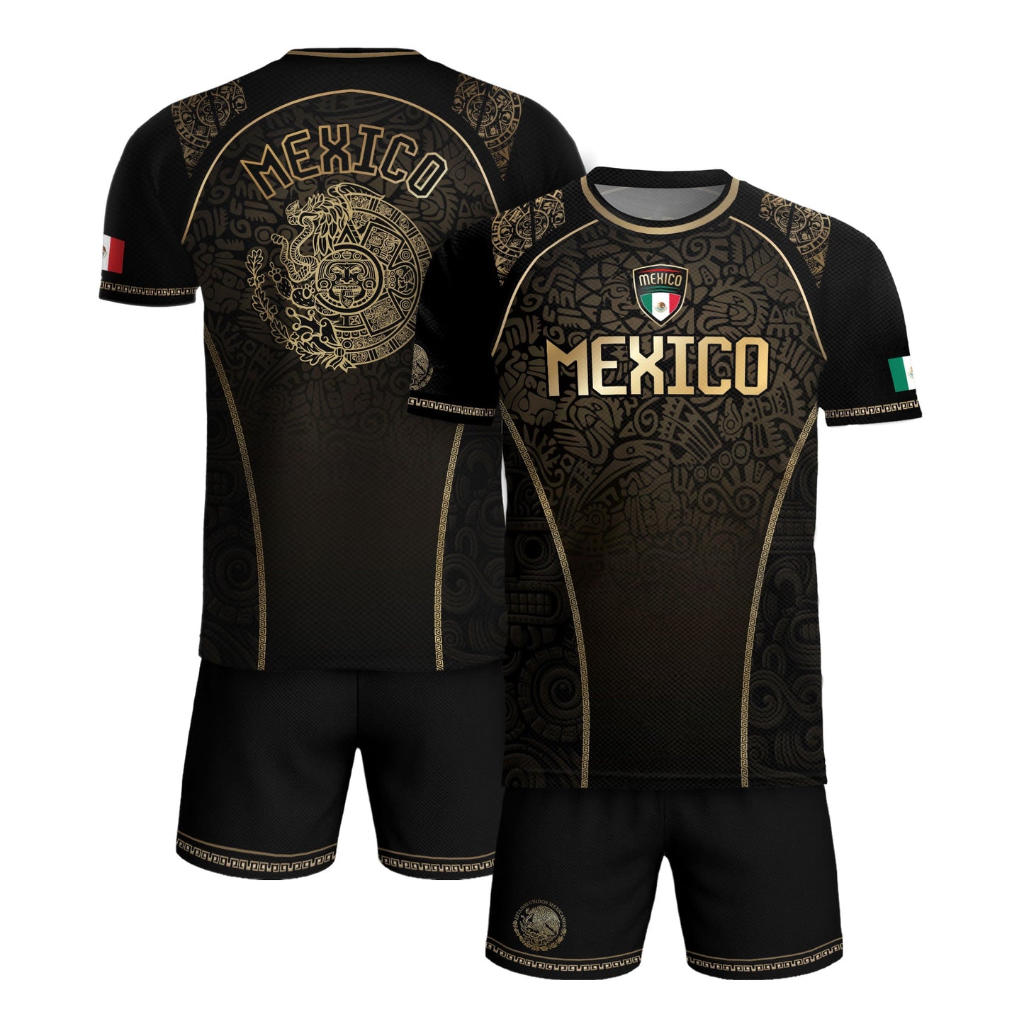 Mexico Heritage Black Tan Arch Design Aztec Empire Pride Graphic Soccer Jersey