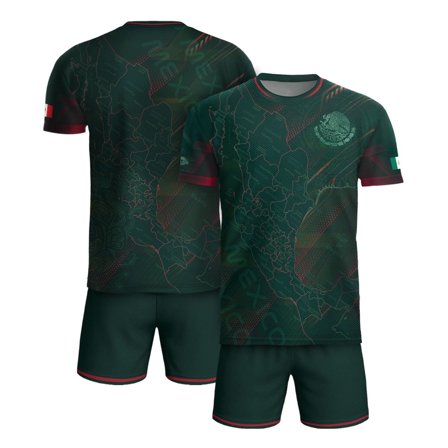 Mexico Heritage Orgullo Mexicano Green Red Detailed Country Map Aztec Soccer Jersey