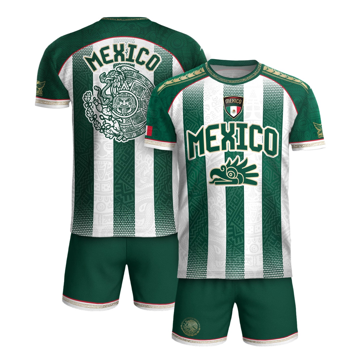 Mexico Soccer Green White Aztec Pattern Football Design Mexico Fan Heritage Style