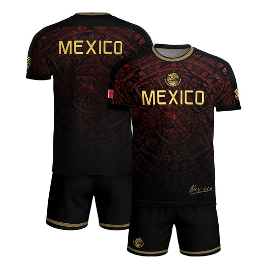 Mexico Football Jersey Maroon Gold Aztec Style – Breathable Shirt for Soccer Fans