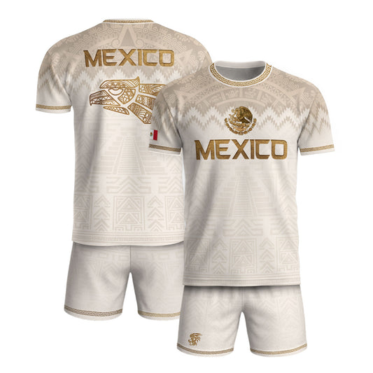 Men's Black Mexico Aztec Calendar Graphic T-Shirt – Gold Mexico Eagle Heritage Print Tee