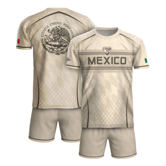 Mexico Soccer Jersey - Beige Vintage Aztec Pattern Heritage Graphic Football Shirt