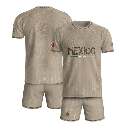 Mexico Soccer Jersey Beige Aztec Calendar Mexican Football Fan Shirt Tee