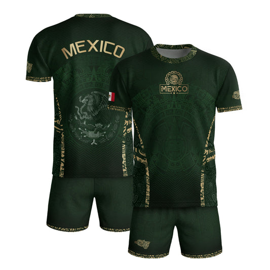 Mexico Soccer Jersey Aztec Sun Calendar Green Gold Football Shirt Men Women