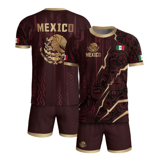 Mexico Soccer Jersey Maroon Aztec Eagle Heritage Gold Trim Mexican Football Shirt