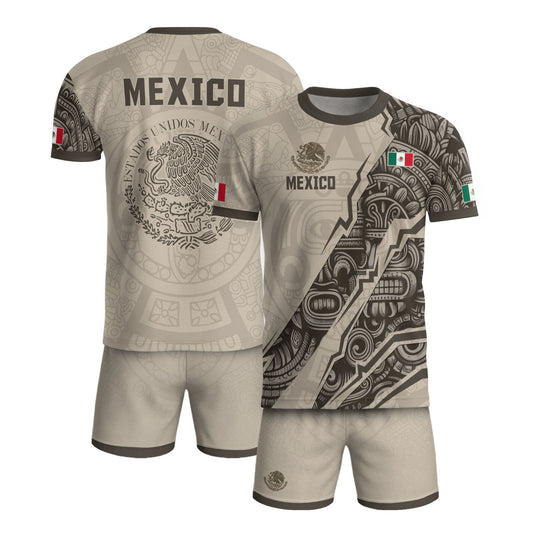 Mexican Heritage Jersey Beige Aztec Design Mexico Eagle Soccer Shirt Men Women