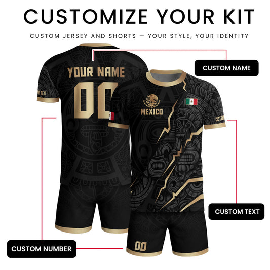 Mexico Soccer Jersey Black Gold Aztec Eagle Heritage Custom Mexican Football Shirt