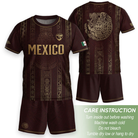 Mexico Youth Soccer Jersey Maroon Aztec Kids Football Shirt Vintage Heritage Sportswear