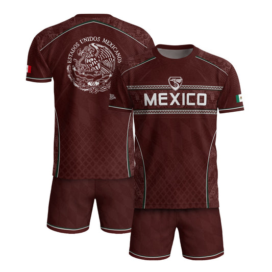 Maroon Mexico Soccer Jersey Aztec Coat of Arms Football Men Shirt Mexico Fan Tee