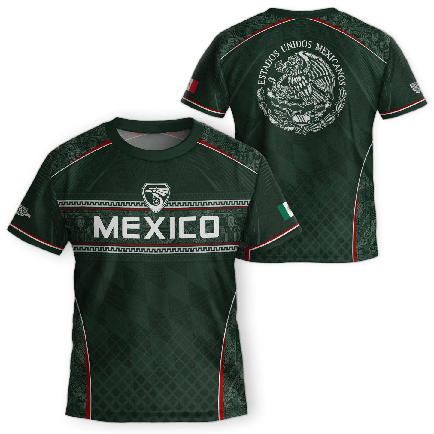 Youth Mexico Soccer Jersey Green National Coat of Arms Aztec Heritage Football Shirt Set