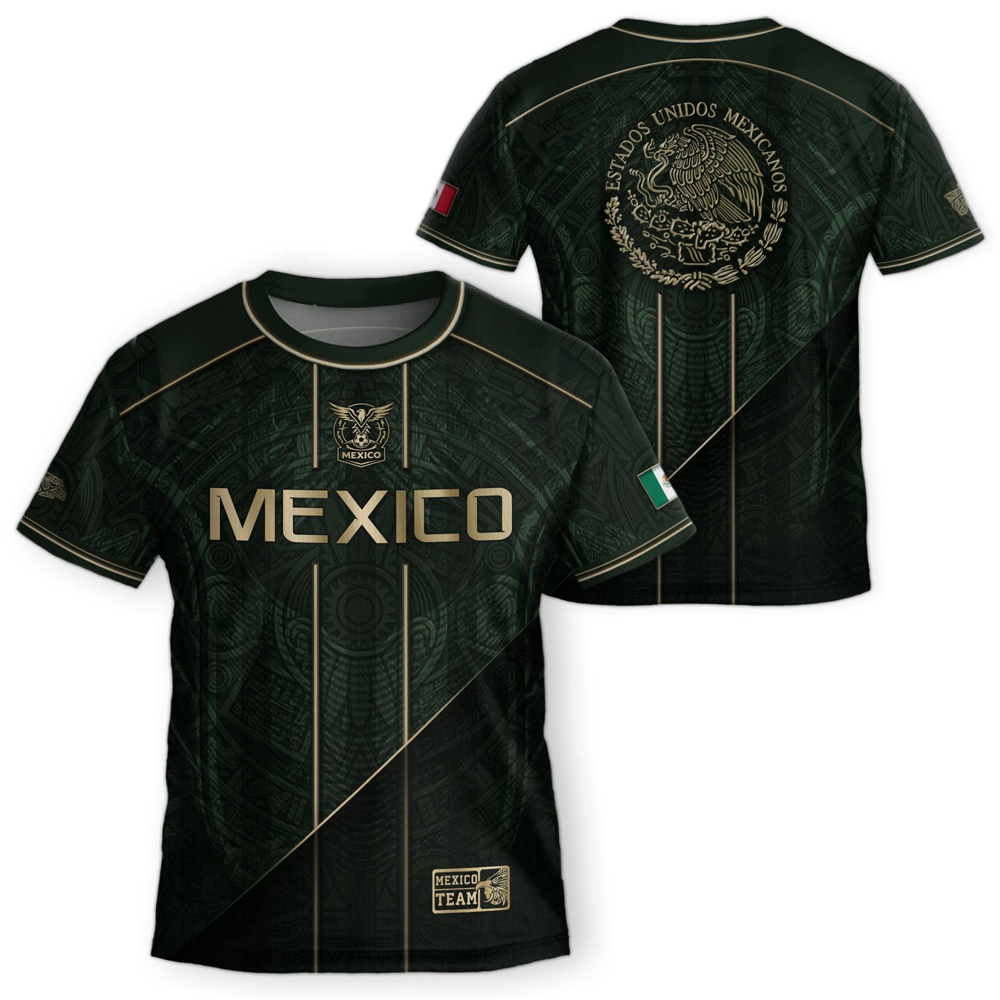 Youth Mexico Soccer Jersey Black Gold National Coat of Arms Heritage Football Shirt Set