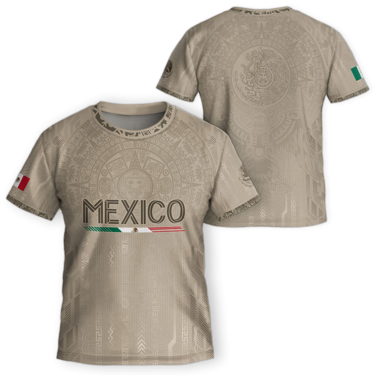 Mexico Soccer Jersey Kid Youth Aztec Calendar Beige Football Shirt Set