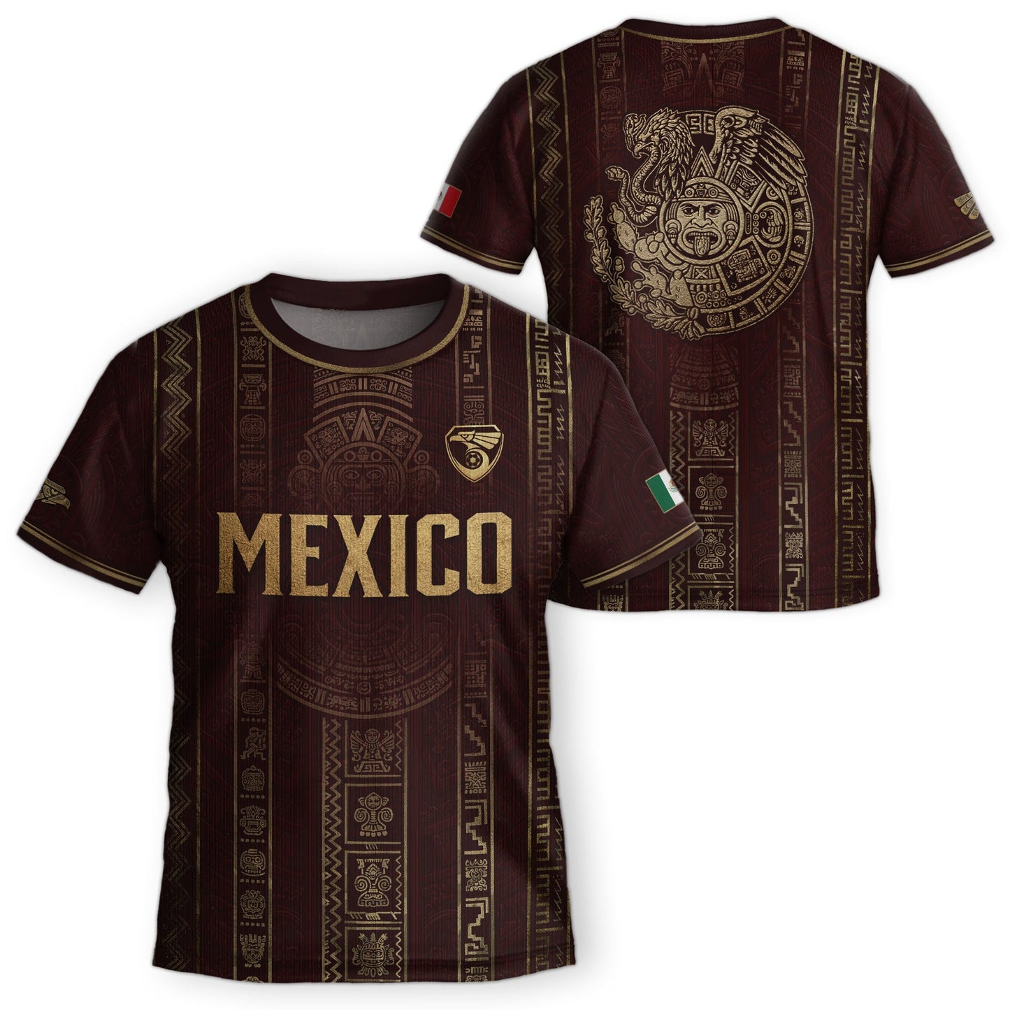 Mexico Youth Soccer Jersey Maroon Aztec Kids Football Shirt Vintage Heritage Sportswear