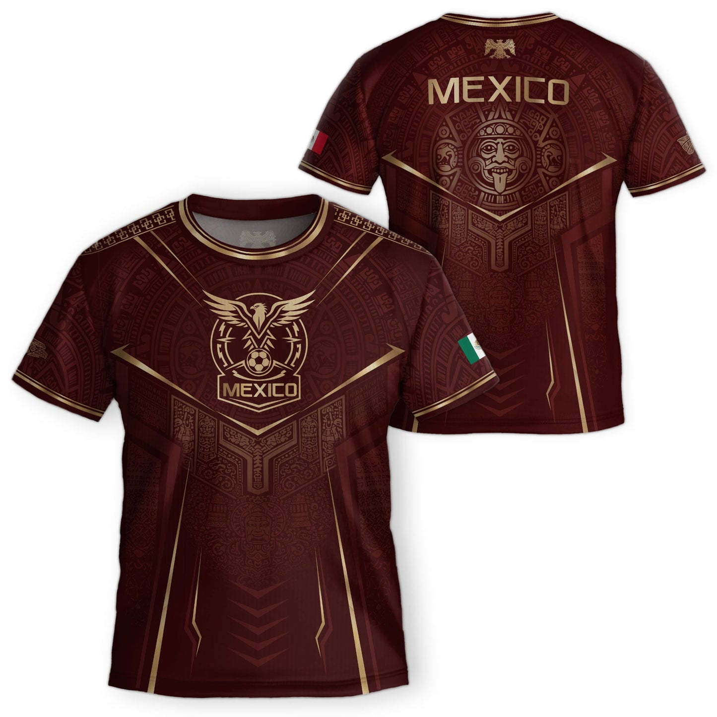 Retro Football Fan Apparel for Youth Mexico Soccer Jersey with Maroon Gold Eagle Design