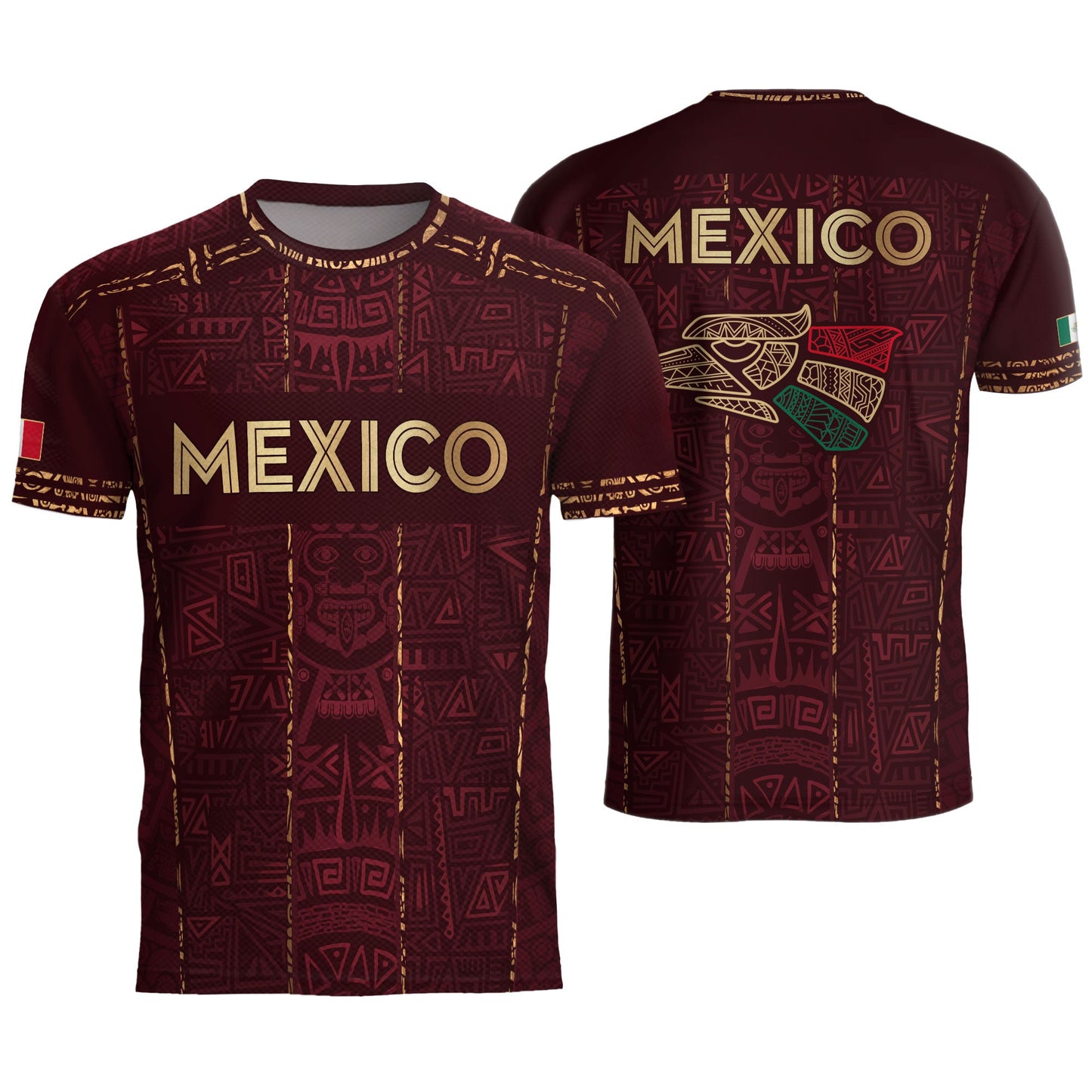 Mexico Soccer Jersey Maroon Aztec Heritage - Mexico National Team Fan Football Shirt