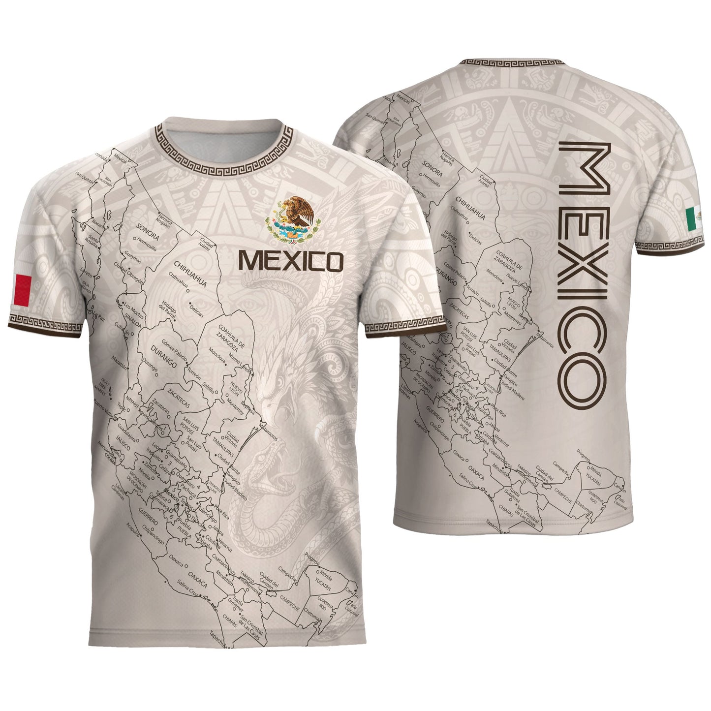 Mexico Soccer Jersey White Map Aztec Heritage Design - Mexico National Team Fan Gift Shirt