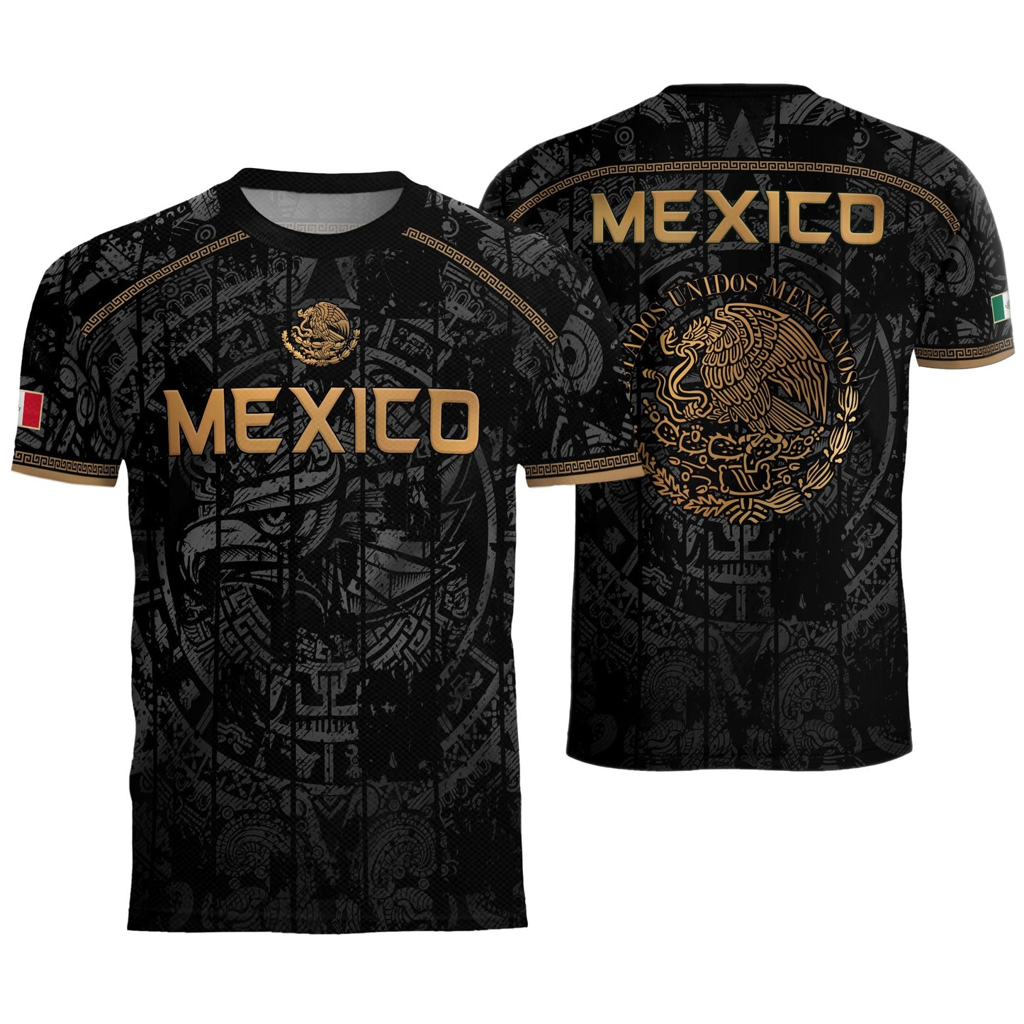 Mexico Soccer Jersey Black Eagle Crest - Aztec Sun Stone Heritage Fan Football Shirt