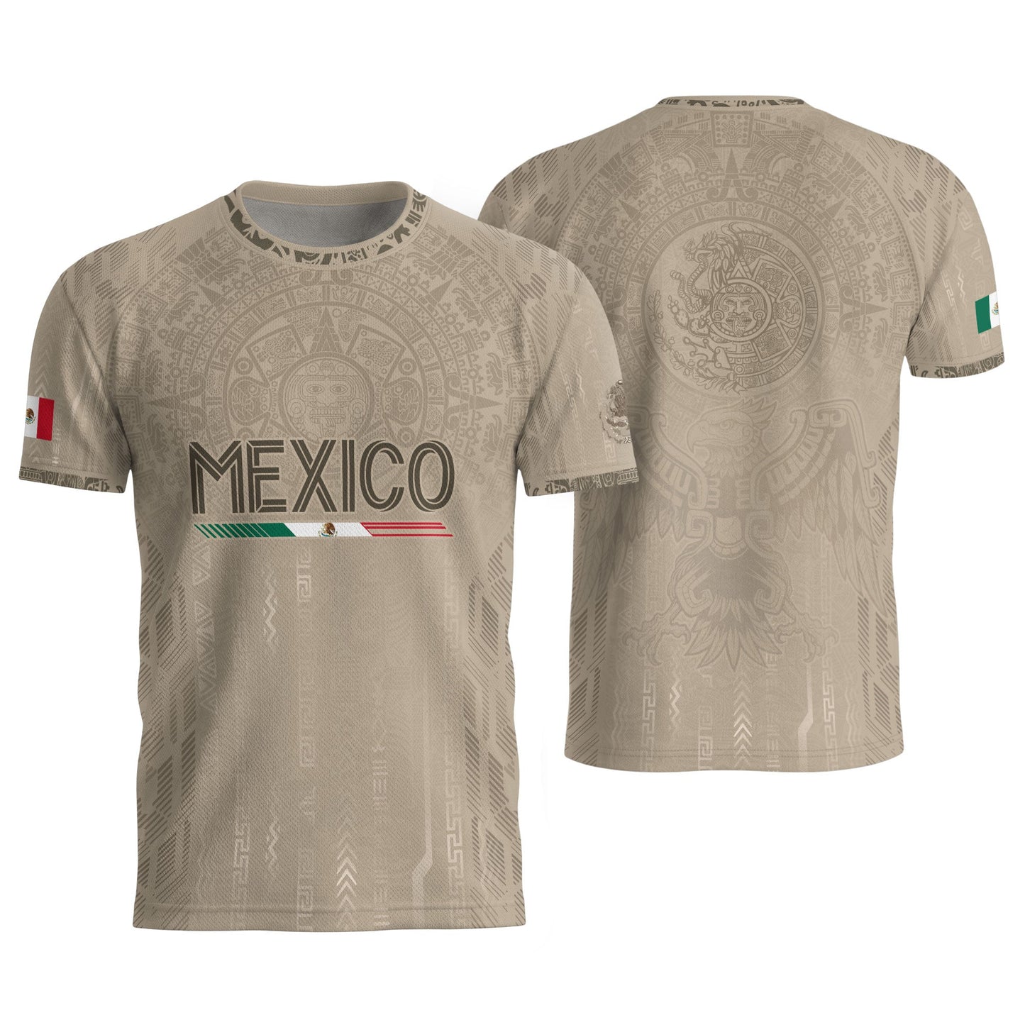 Mexico Soccer Jersey Beige Aztec Calendar Mexican Football Fan Shirt Tee