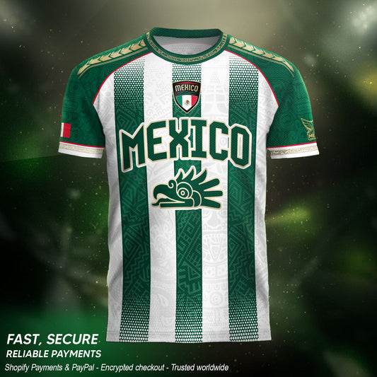 Mexico Soccer Green White Aztec Pattern Football Design Mexico Fan Heritage Style