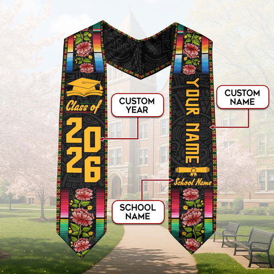 Custom Mexican Graduation Sash 2026 Aztec, Mexico Stole for Graduate Milestone