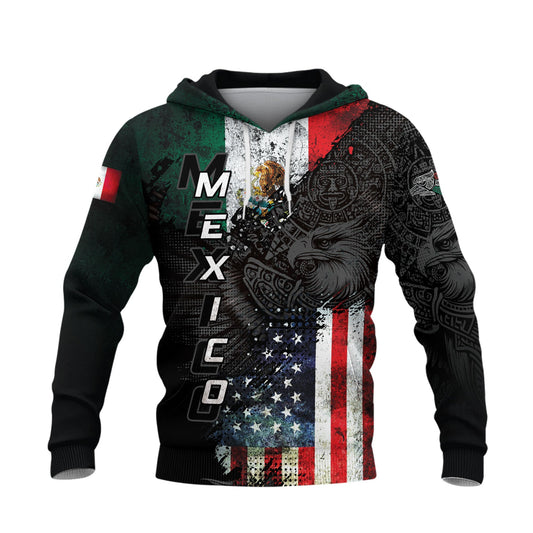 Mexico Aztec Heritage Hoodie 3-Pack Bundle – USA Flag Eagle Pride Unity + Mexico Map Sunstone Flag Warrior + Sunstone Calendar Ancient Symbol
