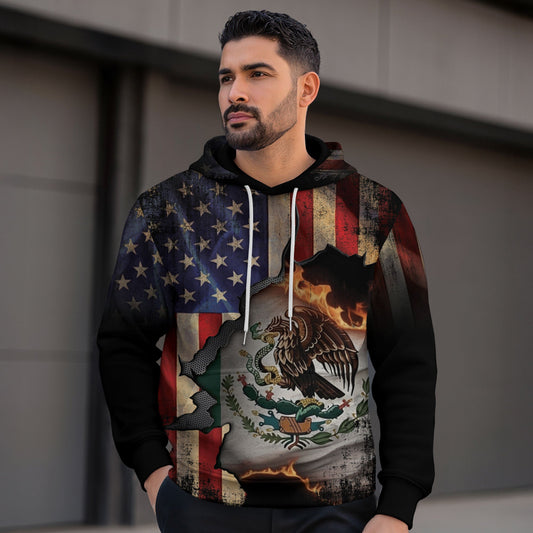 Mexico USA Flag Eagle Heritage Burn Through Pride Unity Warrior Hoodie
