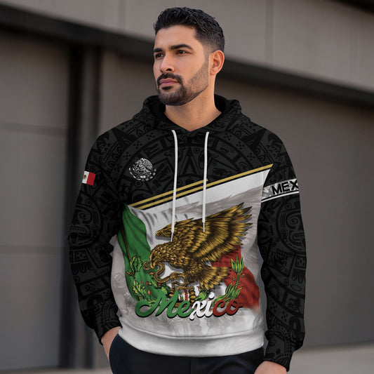 Mexico Eagle Snake Flag Graphic Art Heritage Mens Sudadera De Mexico Hoodie
