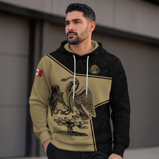 Mexico Spirit Gold Black Warrior Pride Aztec Graphic Hoodie