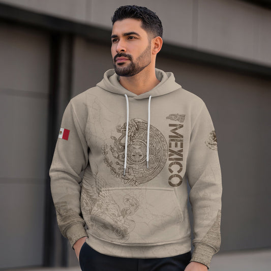 Mexican Tan Aztec Calendar Map Eagle Heritage Mens Sudadera De Mexico Hoodie