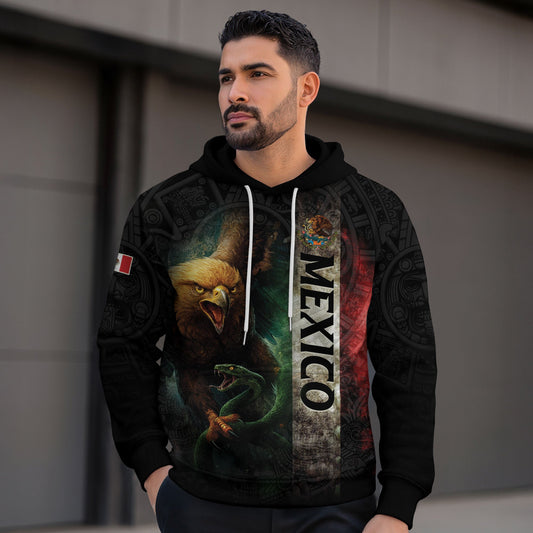 Mexican Black Eagle Snake Aztec National Flag Heritage Mens Sudadera Hoodie