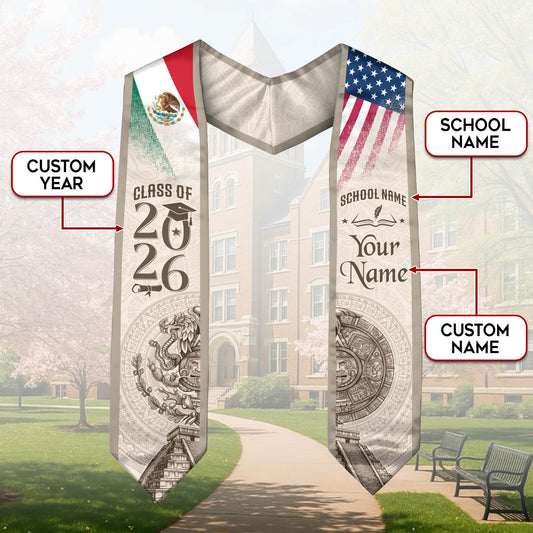 TEST BUNDLE - Mexican Graduation Stole Aztec Calendar Pyramid Eagle USA Mexico Flag Custom Sash (Copy)