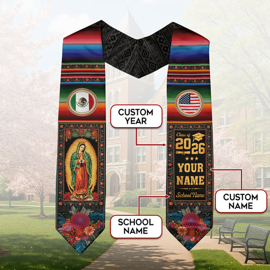 Mexico Serape Graduation Stole Custom Name 2026 Mexican American Grad Gift Sash