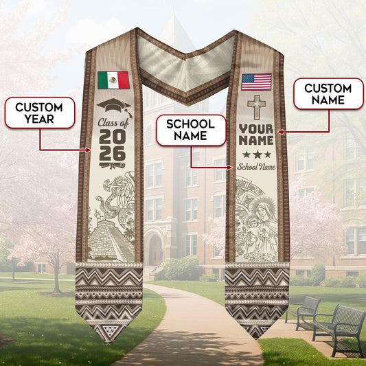 Mexico Graduation Stole 2026 Chichen Itza Aztec Pyramid Personalized Mexican Sash