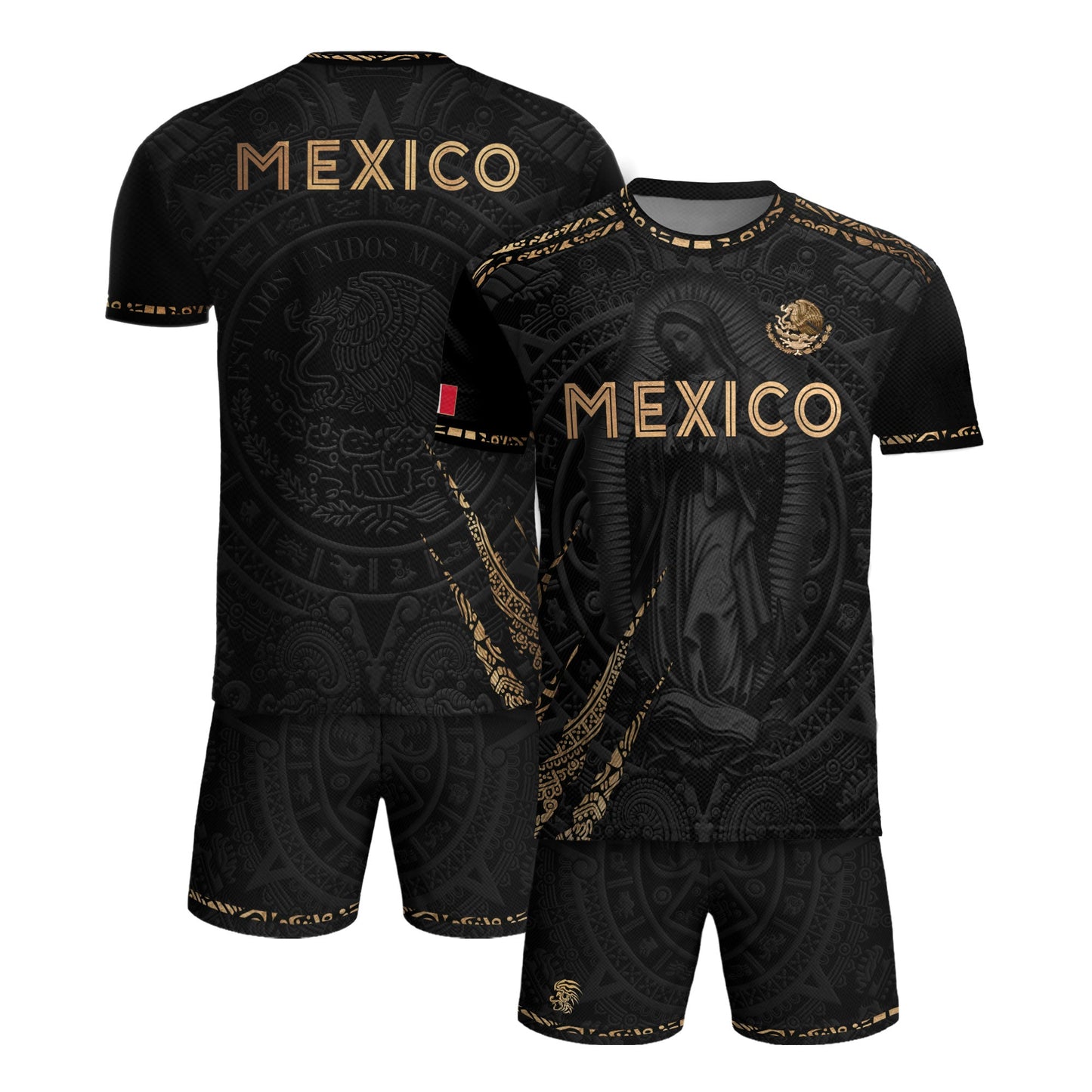 Mexico Heritage Orgullo Mexicano Black Gold Virgin Mary Guadalupe Catholic Soccer Jersey