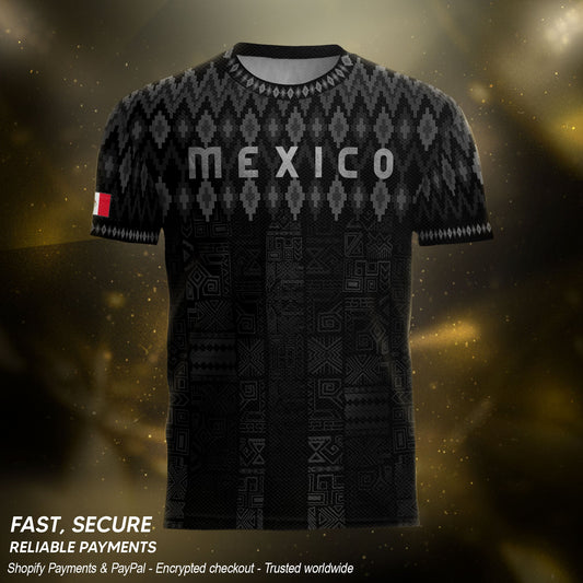 Mexico Heritage Orgullo Mexicano Black Silver Traditional Pattern Eagle Soccer Jersey