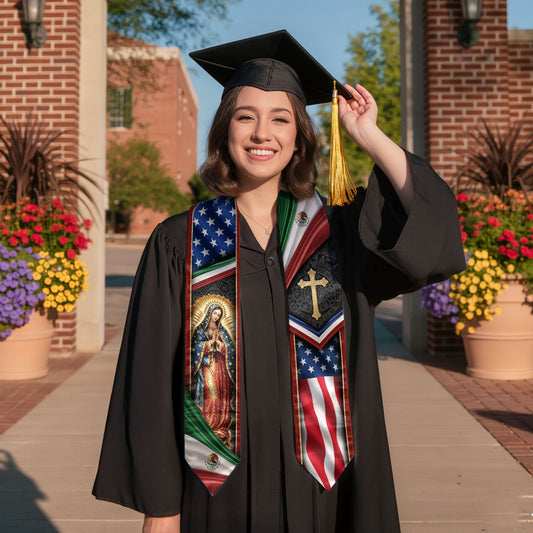 Mexican American Graduation Stole - Mexico USA Flag Dual Heritage Sash