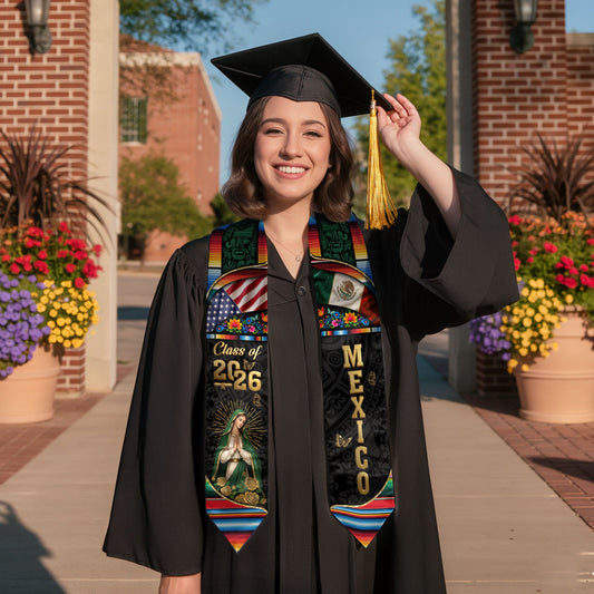 Mexican Graduation Stole 2026, Graduation Sash Mexico, Virgen de Guadalupe Mexican Stole, Mexico Graduation Sash