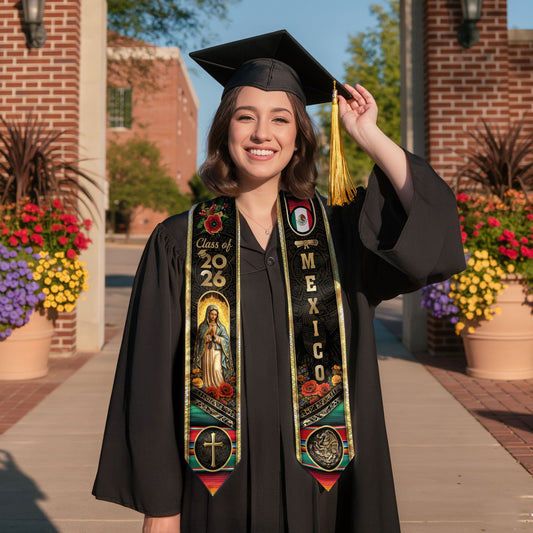Virgin of Guadalupe Mexico Graduation Stole 2026 - Catholic Faith Mexican Heritage Sash