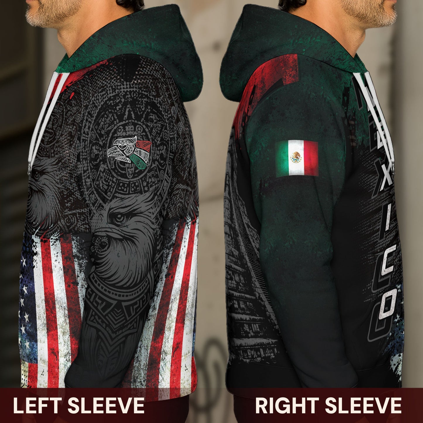 Mexico Aztec Heritage Hoodie 3-Pack Bundle – USA Flag Eagle Pride Unity + Mexico Map Sunstone Flag Warrior + Sunstone Calendar Ancient Symbol