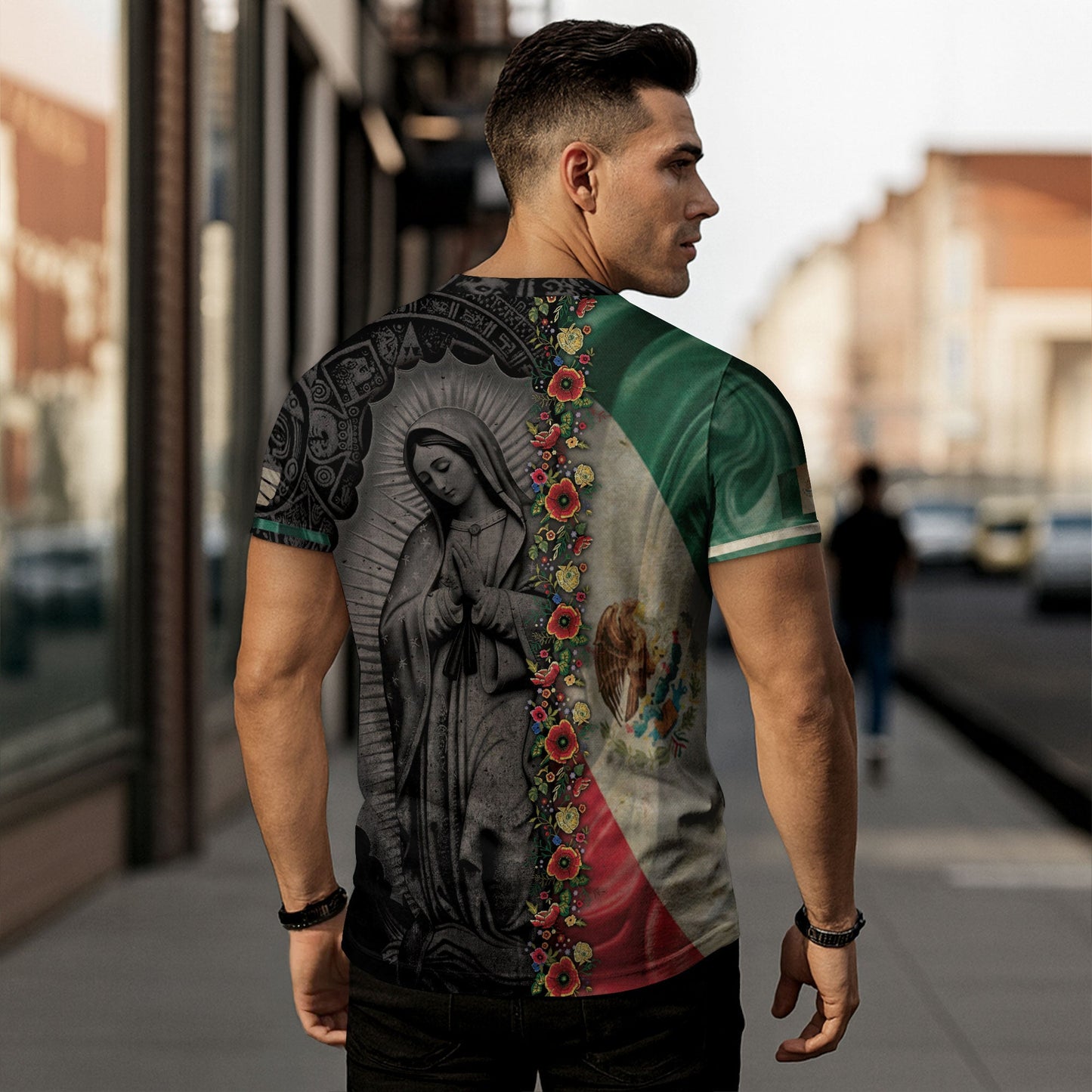 Mexico Heritage Shirt 3-Pack Bundle – Aztec Sun Stone Black Pattern + Aztec Pyramid Warrior Spirit + Guadalupe Floral Flag National Pride
