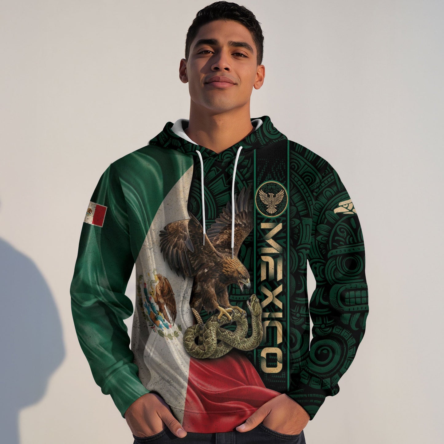 Mexico Flag Eagle Serpent Aztec Pattern Heritage National Pride Hoodie