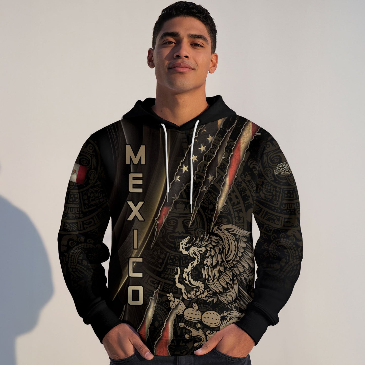 Mexico Black Gold Eagle Claw Aztec Pattern Heritage Warrior Pride Power Hoodie