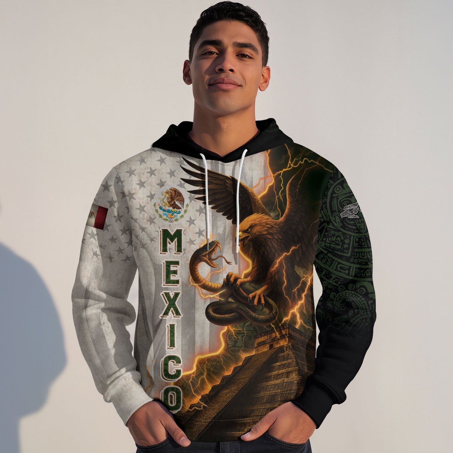 Mexico Flag Eagle Serpent Lightning Aztec Pyramid Heritage Power Pride Hoodie