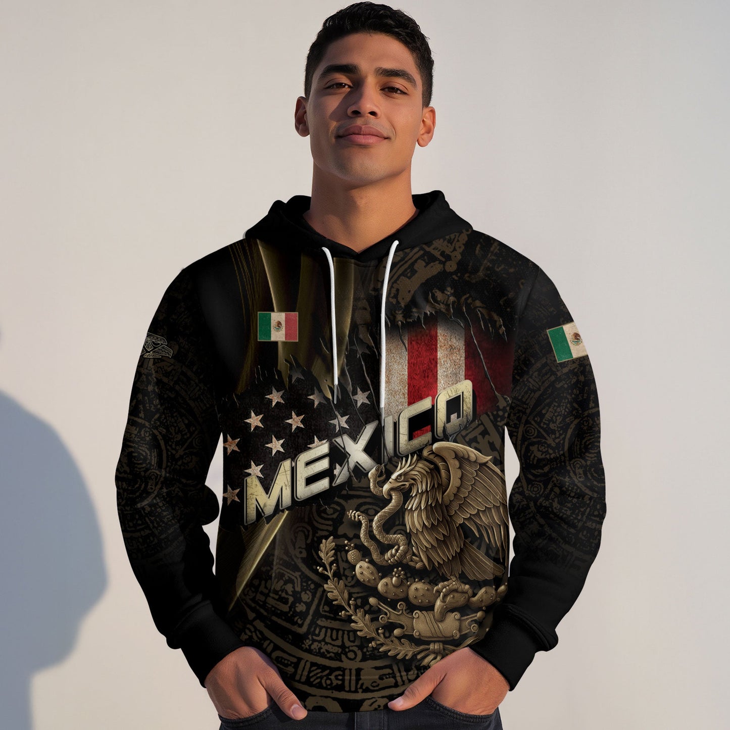 Mexico Eagle Aztec Tribal Pattern Cultural Heritage Mens Hoodie