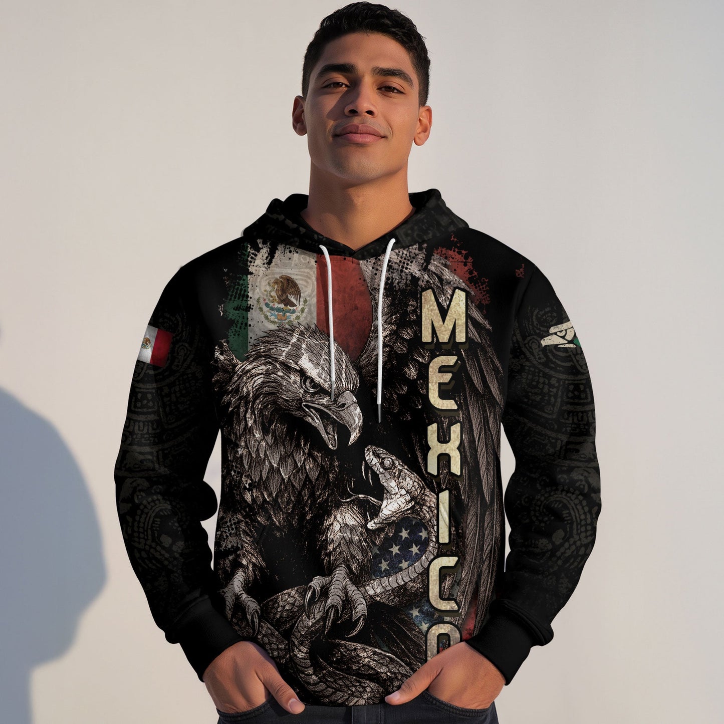 Mexican Flag Inspired Eagle And Snake Cultural Mens Hoodie