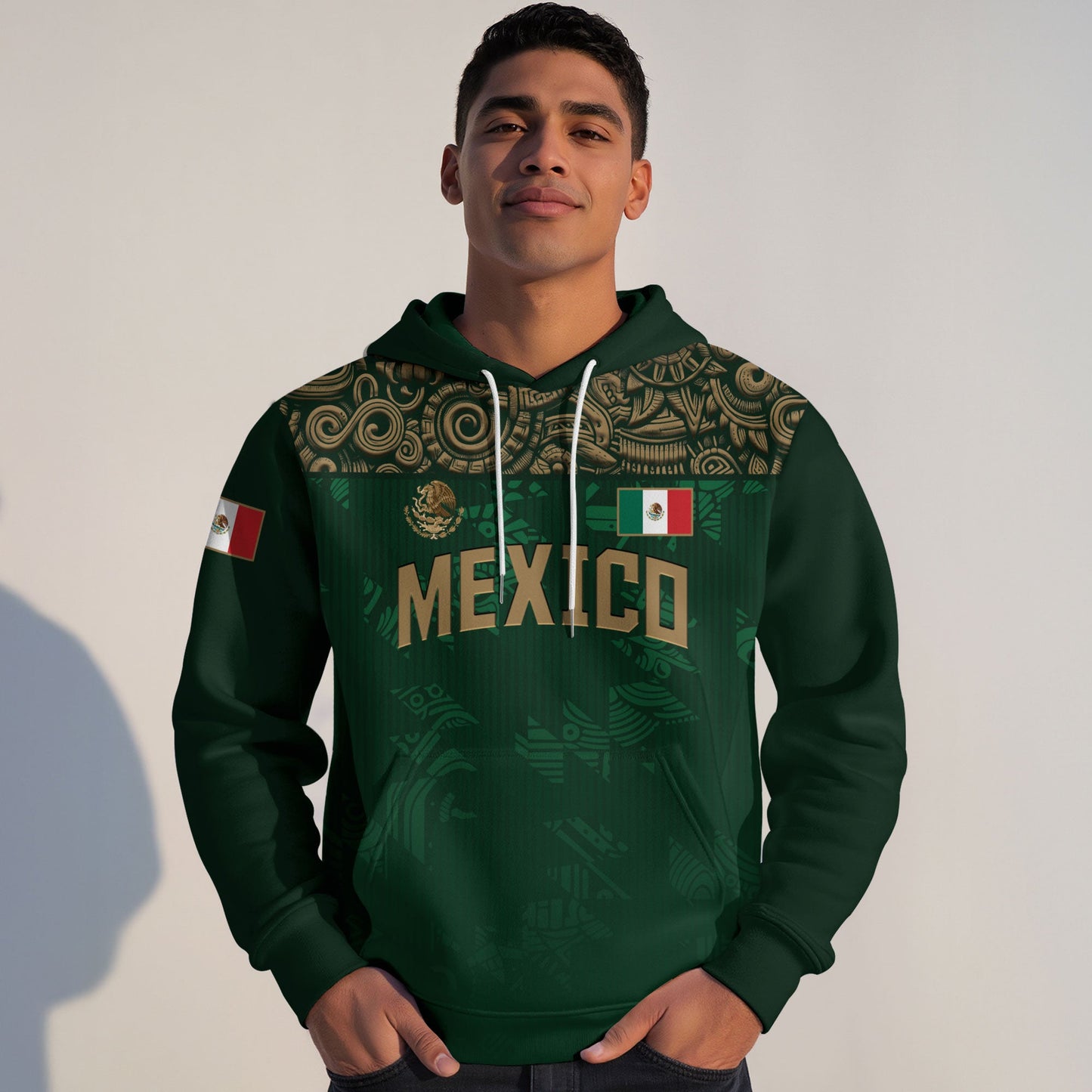 Mexican Dark Green Gold Eagle Snake Flag Heritage Mens Sudadera De Mexico Hoodie