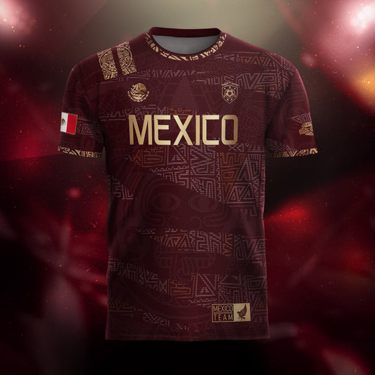 Mexico Soccer Jersey Burgundy Gold Aztec Heritage Eagle Crest