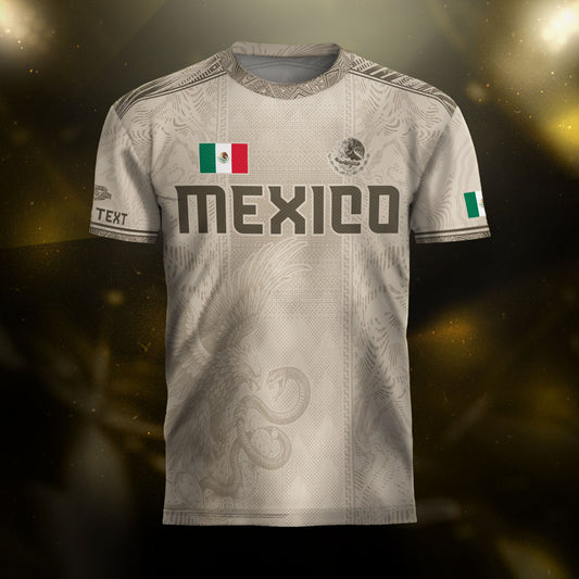 Custom Mexico Beige Eagle Aztec Calendar Soccer Jersey