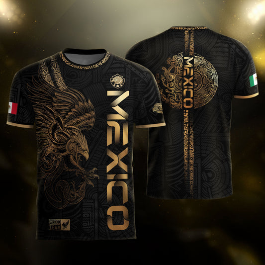 Mexico Aztec Heritage Soccer Jersey 3-Pack Bundle – Black Gold Eagle Warrior + Green Gold Heritage + Red Gold Eagle & Serpent